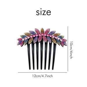 inSowni 6 Pack Luxury Glitter Sparkly Gems Rhinestones Crystals leaf Black Plastic Decorative Hair Side Combs French Twist Slides with Long Teeth Hair Bun Updo Accessories Hairpins Barrettes Clips for