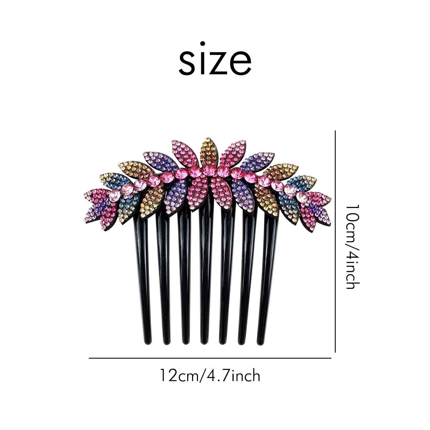 inSowni 6 Pack Luxury Glitter Sparkly Gems Rhinestones Crystals leaf Black Plastic Decorative Hair Side Combs French Twist Slides with Long Teeth Hair Bun Updo Accessories Hairpins Barrettes Clips for