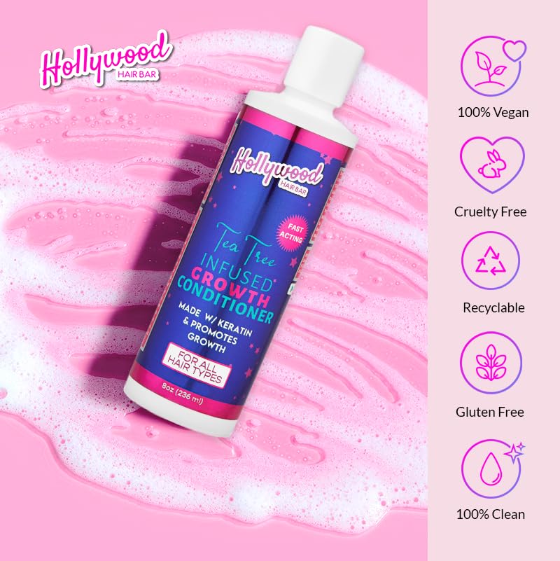 Hollywood Hair Bar Growth Conditioner - Infused with Purified Water, Tea Tree and Keratin, Vegan and Cruelty Free, 8 oz