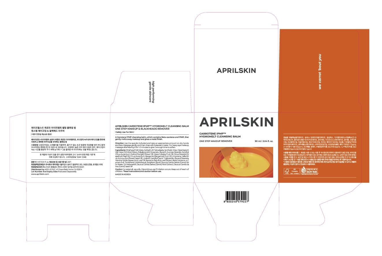 APRILSKIN Carrotene IPMP Hydromelt Cleansing Balm, 3.04 fl.oz, Noncomedogenic, Grapefruit Peel Oil, O-Cymen-5-Ol helps reduce blackheads & breakouts, for sensitive & oily skin, Korean Skincare