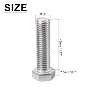 DTGN M12x45mm(DxH) Hex Bolts - 8Pack - Good for Machine Tools - 304 Stainless Steel Hexagon Head Screws