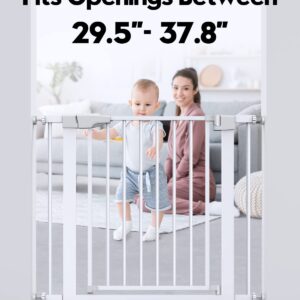 Ciays 29.5” to 37.8” Safety Baby Gate, Extra Wide Auto-Close Dog Gate for Stairs, Easy Walk Thru Indoor Pet Gate for Doorways and Rooms,30in Tall, White