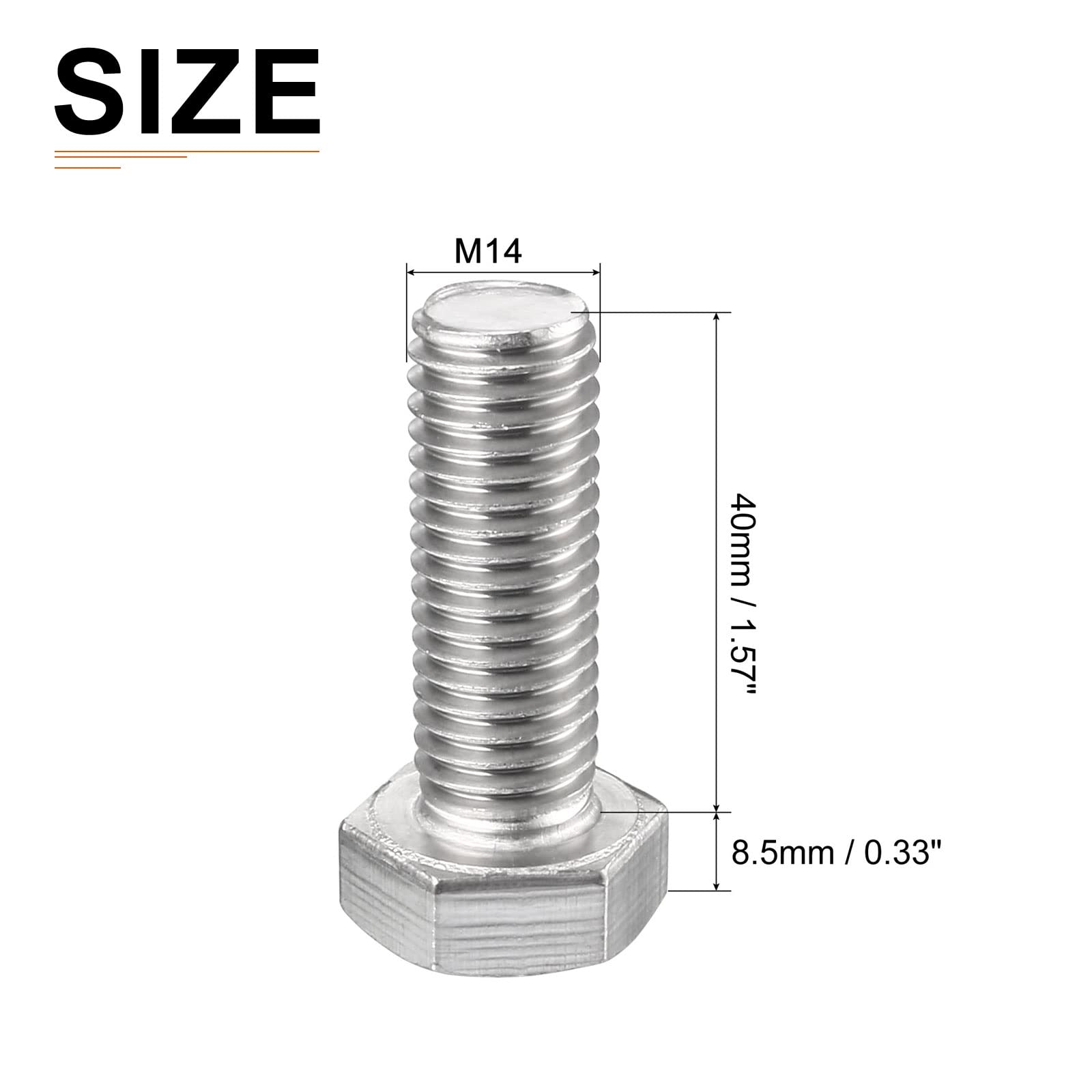 DTGN M14x40mm(DxH) Hex Bolts - 2Pack - Good for Machine Tools - 304 Stainless Steel Hexagon Head Screws