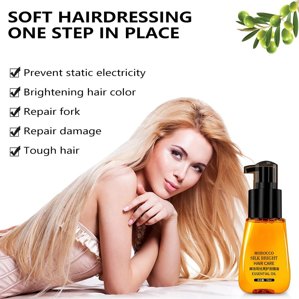 Frizzy Hair Serum - Morocco Silk Bright Anti-Frizz Serum for Smooth, Shiny Hair, Frizz-Free Smoothing with Natural Oils for Dry, Curly, Wavy, Damaged Hair (2Pcs)