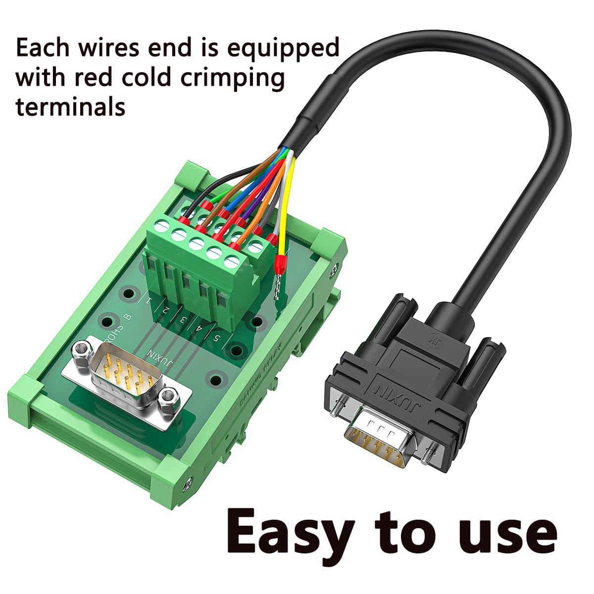 JUXINICE DB9 Male Connector RS232 Serial Extension Cable,D-SUB 9-Pin Male Adapter to Bare Wire, 9 Wire All Provided with Wiring Terminals-Black (DB9 Male 5FT)