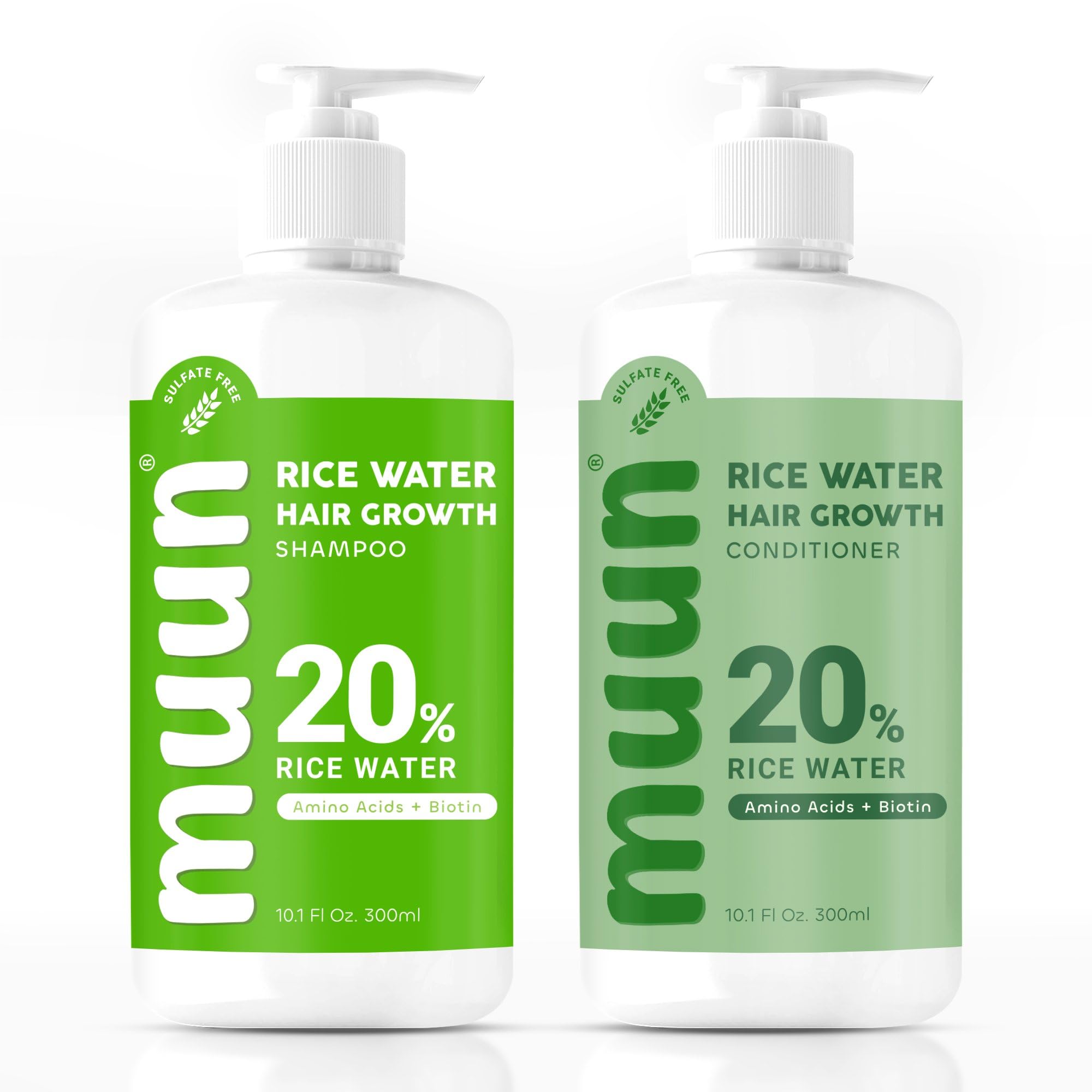 Muun Rice Water Shampoo and Conditioner Set for Hair Growth, Regrowth, Thinning Hair and Anti Hair Loss, Fall with Natural Ingredients including Biotin, Keratin and Caffeine, Men and Women.