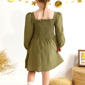 Happy Town Toddler Girl Fall Dress Long Sleeve Play Wear Dress Baby Solid Color Casual Clothes (Green, 3-4 T)