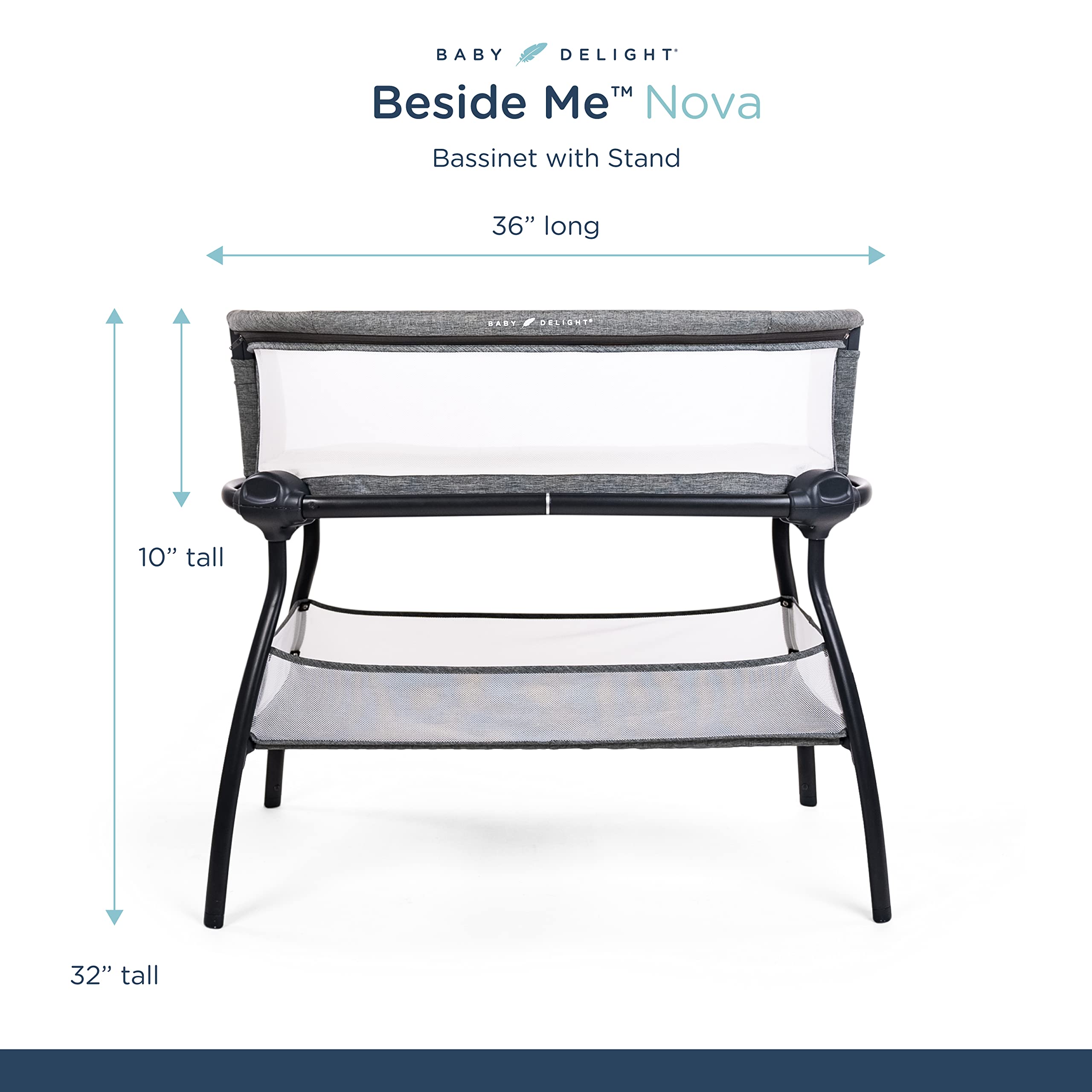 Baby Delight Beside Me Nova | Bedside Bassinet | Removable and Portable Bed | for Infants 0 – 5 Months | Charcoal Tweed