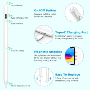 Stylus Pen for iPad 9th&10th, Apple Pencil 2nd Gen with Palm Rejection & Fast Charge, Ipad Pencil Compatible with Apple iPad 8th/7th/6th Gen, iPad Air 5/4/3 Gen,iPad Pro 11 & 12.9, iPad Mini 6/5