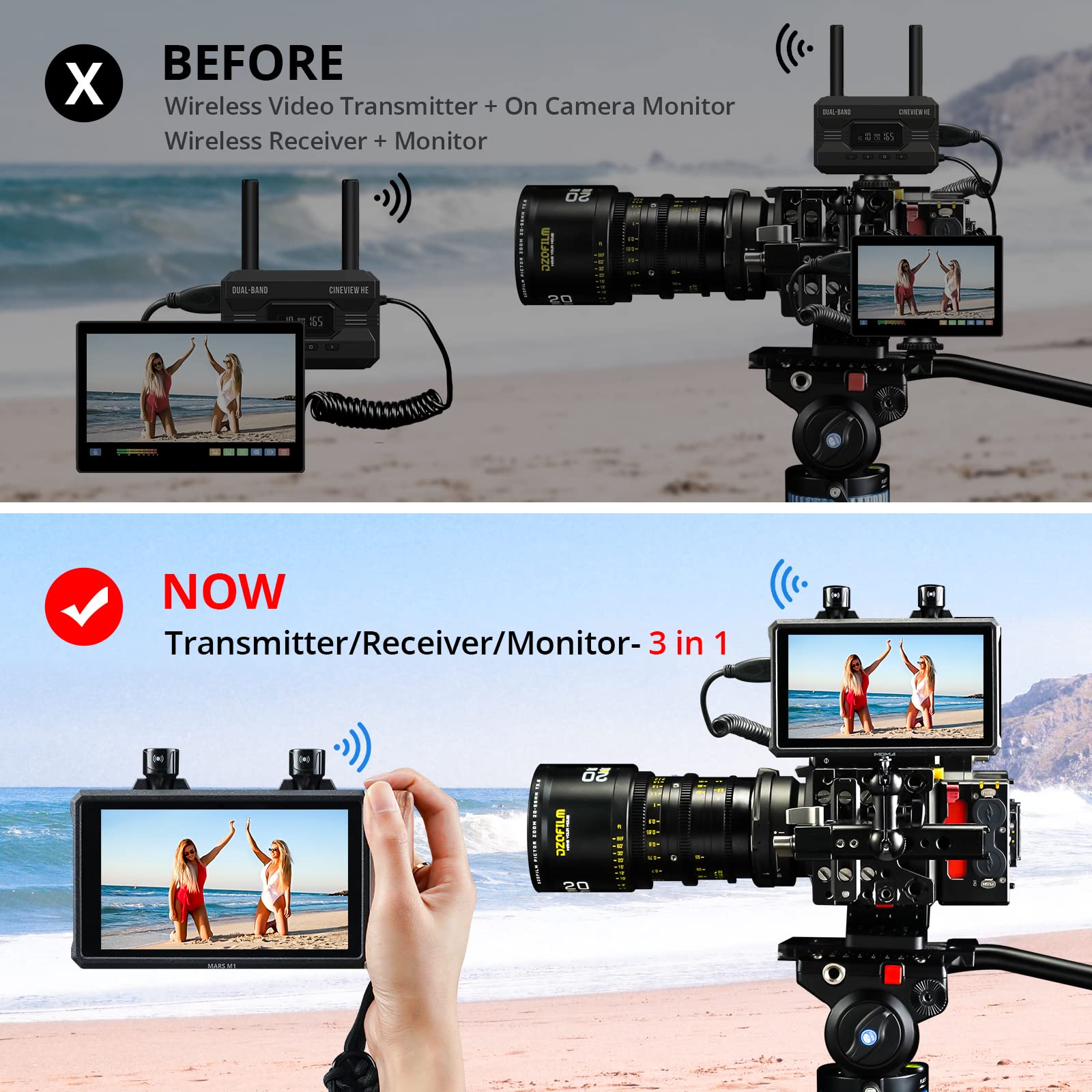 Hollyland Mars M1 [Official] 5.5” Camera Field Monitor Video Transmitter Receiver HDMI SDI Transmission System, 1000nit 3D LUT LCD Touch, 450FT Range 0.08s Latency, 2 Set