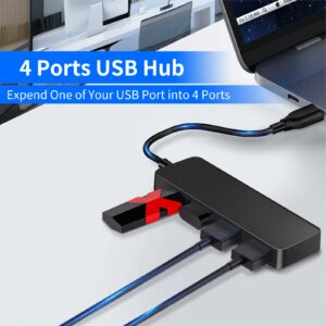 USB Hub,USB Splitter,USB 4-Port Extender Multiport USB Adapter 1 in 4 Out USB Expander for Charging/Data Sync Compatible with PC, Laptop, PS4, Mac Mini, MacBook, Surface Pro, More, USB2.0 Hub Under $5