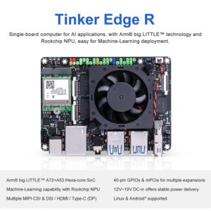 Tinker Edge R RK3399Pro Single Board Computer with 3 Tops NPU Ideal for Edge AI Computing andML Object Detection (6GB+16GB eMMC Version)