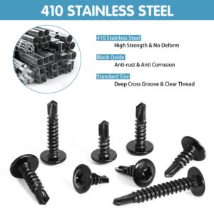 410 Stainless Steel #8#10 Self Tapping Screws for Metal, 380 PCS Self Drilling Screws Assortment Kit, Black Oxide, Modified Truss Head Self Tapping Sheet Metal TEK Screws, Length 1/2" to 1-1/4''