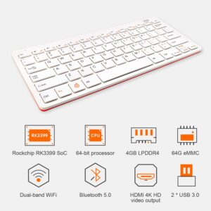 Orange Pi 800 All-in-one PC in Keyboard, 4GB+64GB RK3399 6-Core 64 Bit Dual-Band WiFi+BT 5.0, Computer Kit Run Android 12.1, Orange Pi OS, Ubuntu, Debian (Pi 800+HDMI+Mouse+Power Supply)