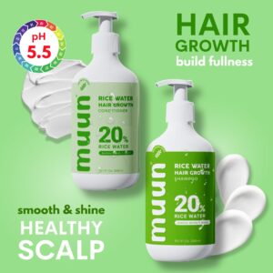 Muun Rice Water Shampoo and Conditioner Set for Hair Growth, Regrowth, Thinning Hair and Anti Hair Loss, Fall with Natural Ingredients including Biotin, Keratin and Caffeine, Men and Women.