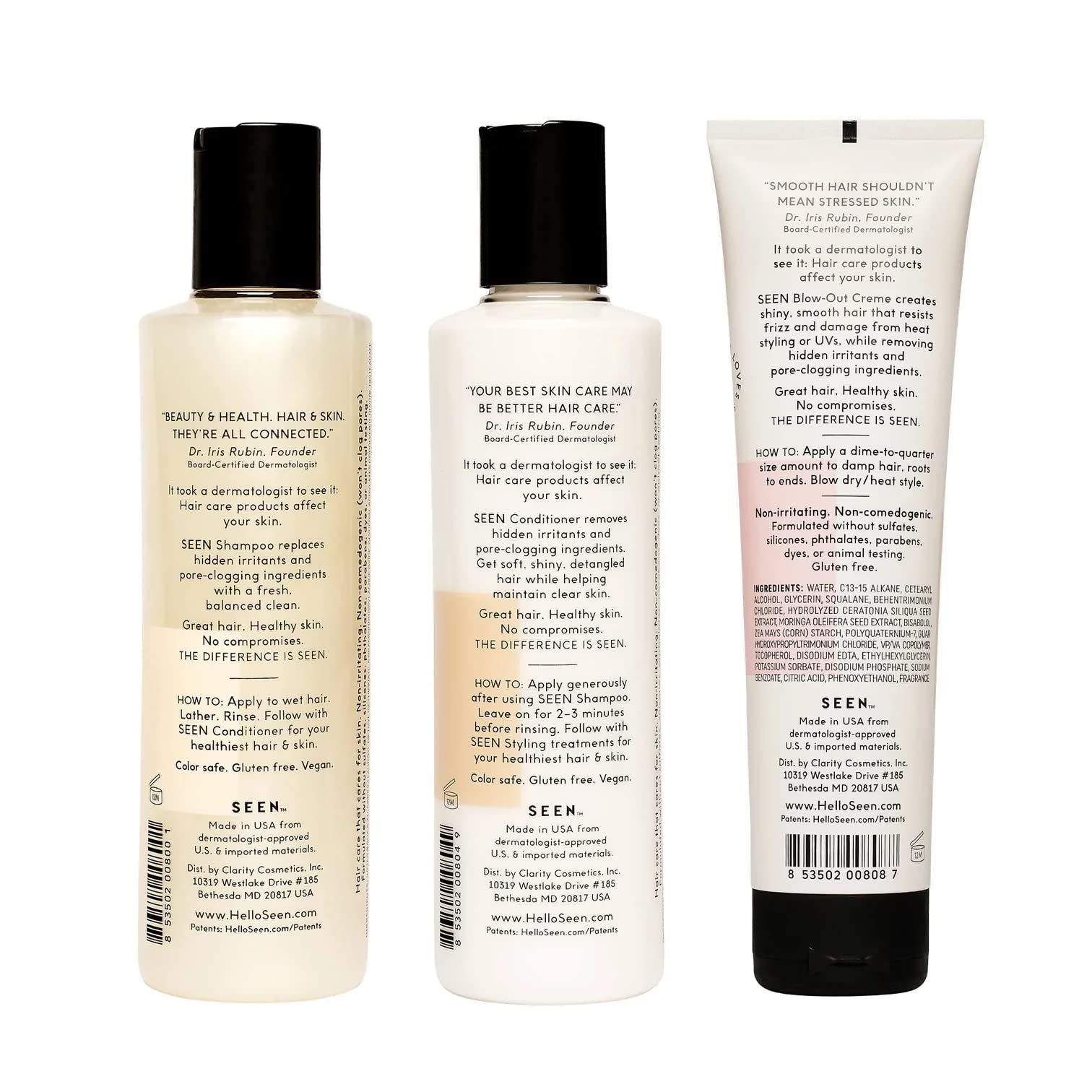 SEEN Shampoo, Conditioner & Blow-Out Creme- Scented - Non-Comedogenic & Sulfate-Free Blow Out Hair Cream- Reduces Frizz- Heat Protectant