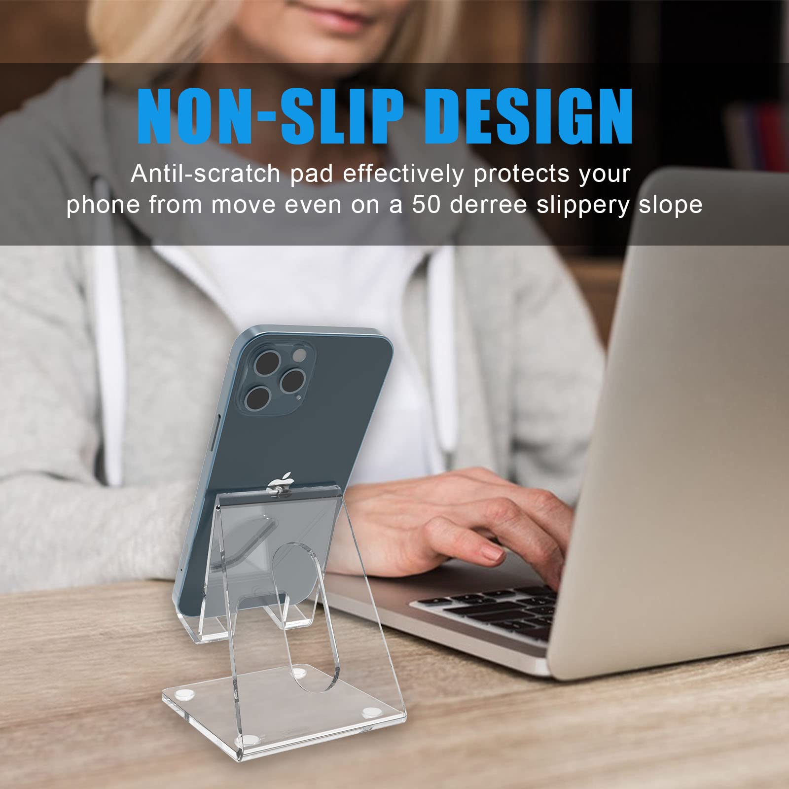 Acrylic Cell Phone Stand for Desk, Phone Holder for Office, Portable Phone Holder, Compatible with iPhone15 14 13 12 11 Pro XS Max XR 8 7 6S Plus, Samsung S20+ Note10, Tablets（1Pack）