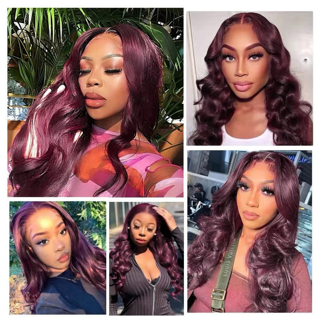 HENGROSE 13x4 99J Burgundy Body Wave Lace Front Wigs Human Hair 180% Density Wine Red Color Wigs for Women HD Transparent Lace Front Wigs Glueless Human Hair Pre Plucked with Baby Hair (20inch)