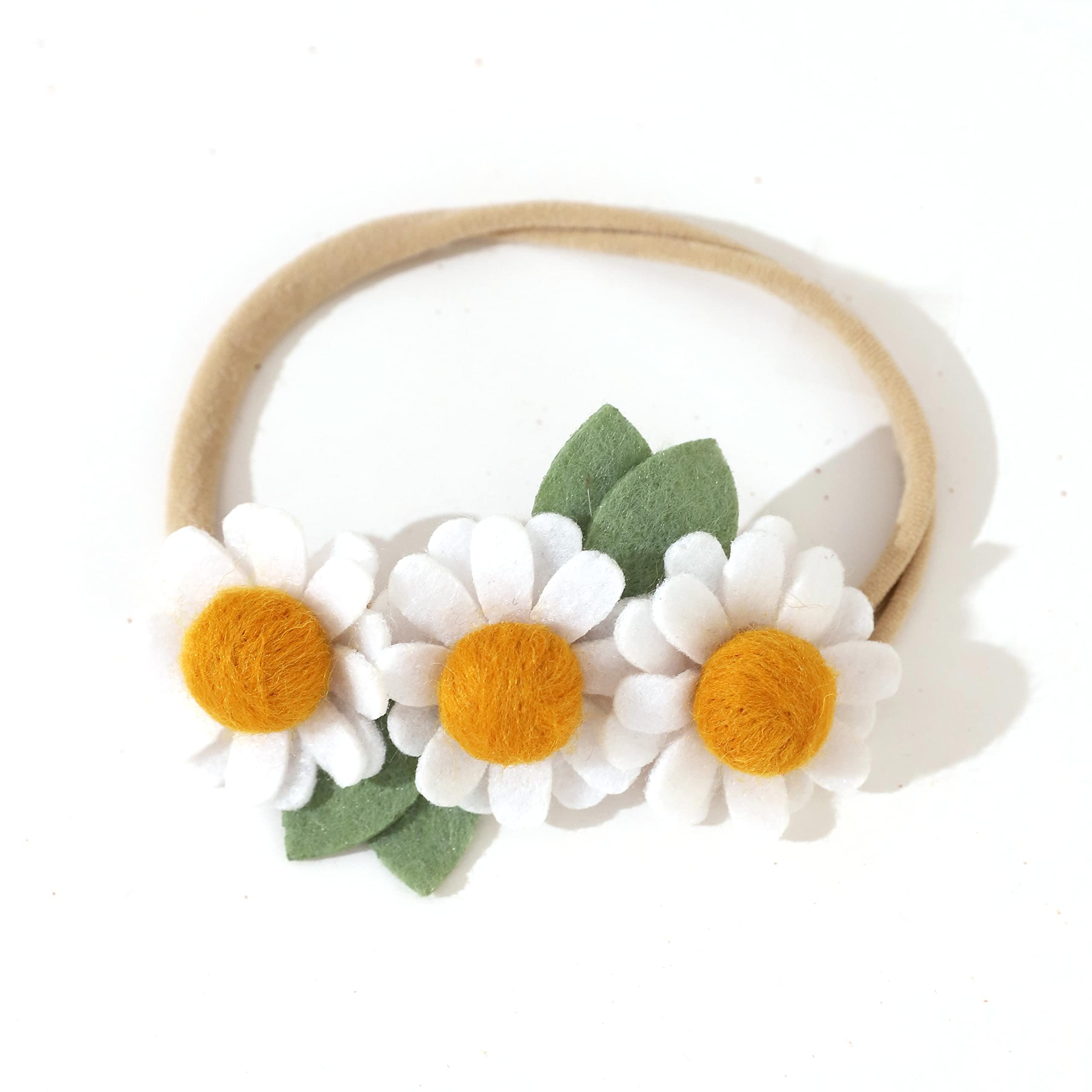 Felt Daisy Baby Headband- Two Groovy and Wild One Party Accessories, Woodland Baby Headbands, New Born Shooting Props, Half Birthday Flower Headband