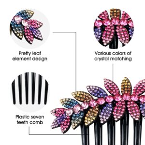 inSowni 6 Pack Luxury Glitter Sparkly Gems Rhinestones Crystals leaf Black Plastic Decorative Hair Side Combs French Twist Slides with Long Teeth Hair Bun Updo Accessories Hairpins Barrettes Clips for