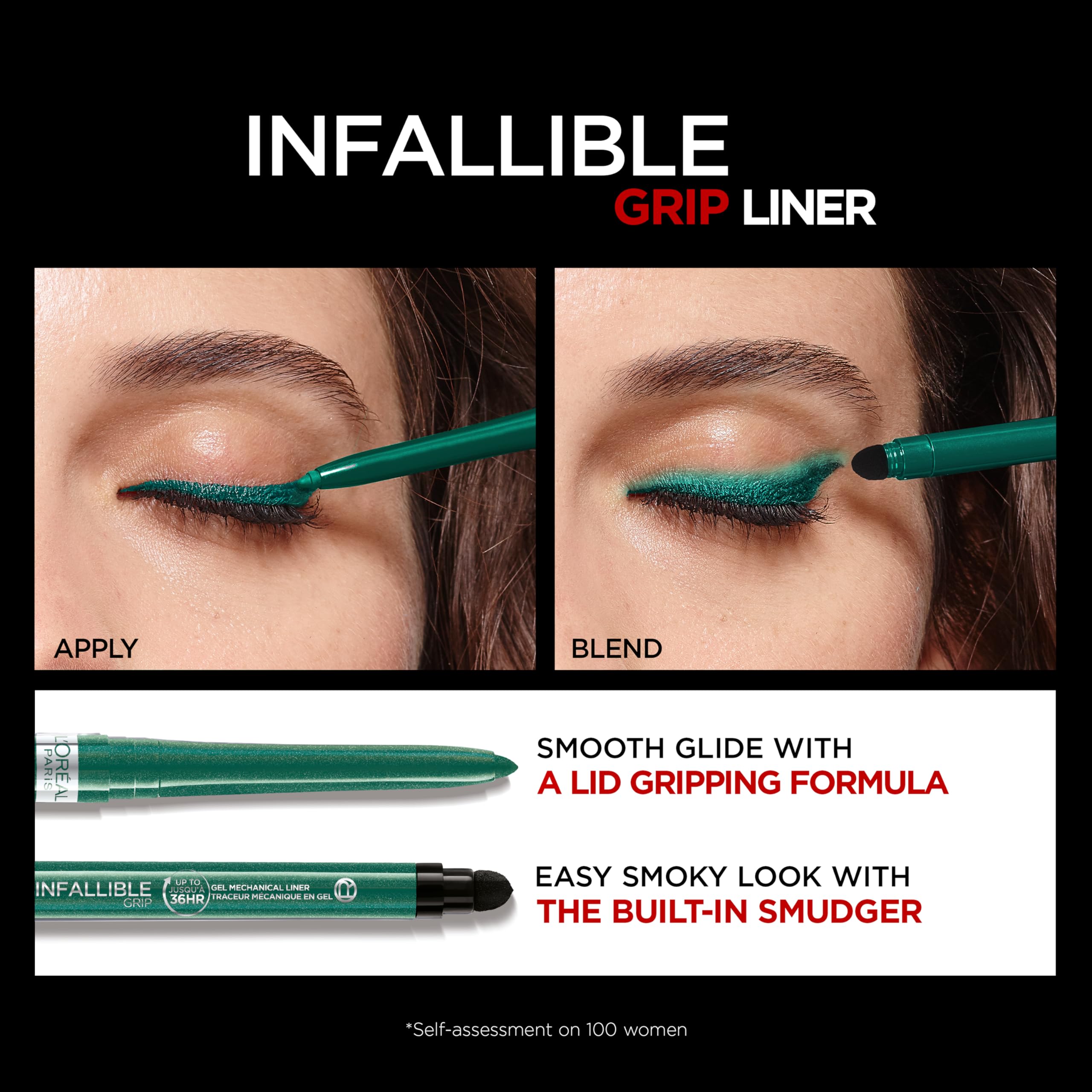 L'Oreal Paris Infallible Grip Mechanical Gel Eyeliner Pencil, Smudge-Resistant, Waterproof Eye Makeup with Up to 36HR Wear, Emerald Green, 1 Kit