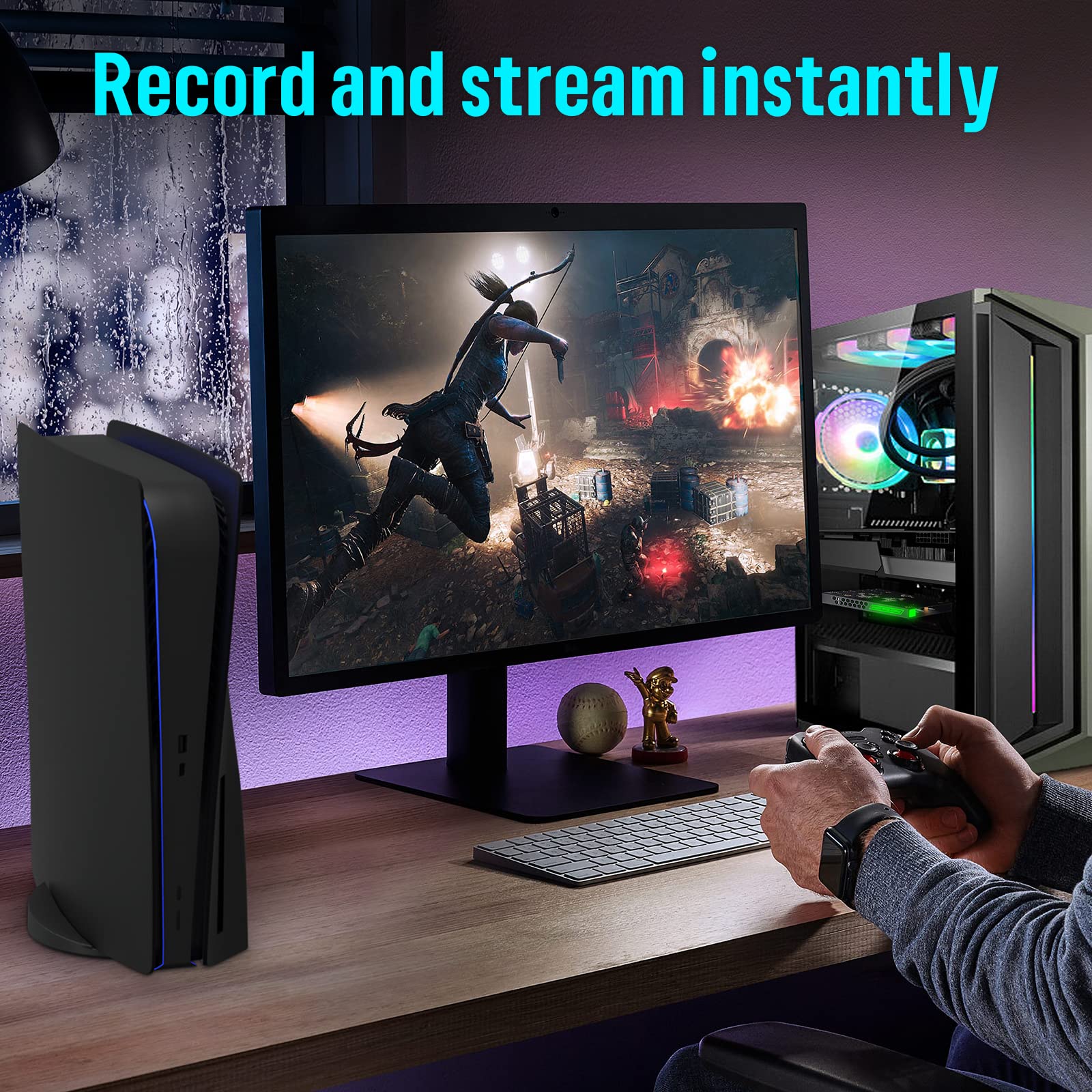 Game Capture Card, HDMI PCI-E 4K 30fps Record & Live Stream from Gaming Systems, Camcorders, DSLRs,Support Zero Delay HDMI Loop-Out