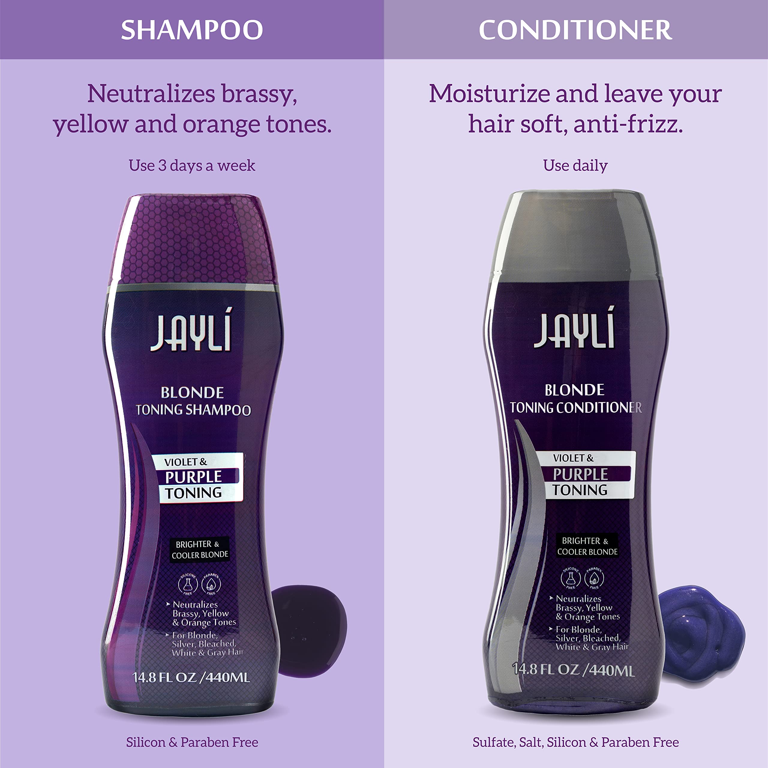 Blonde Toning Shampoo & Conditioner 2 Pack Jayli (Purple Toning for brassy and yellow tones) 14.8 Fl Oz