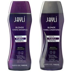 blonde toning shampoo & conditioner 2 pack jayli (purple toning for brassy and yellow tones) 14.8 fl oz