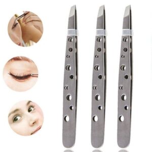 DIEWU Stainless Steel Tweezers for Eyebrows Bevel Precision Tweezers with Sharp Needle, Threading Tweezers Makeup Tools,Silver,(AMX3R035T7US)