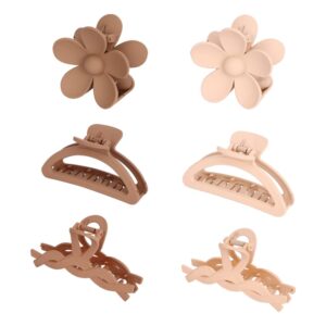 6Pcs Women's Nonslip Large Claw Clips for Thin Hair - Cute Jaw Barrettes, Ponytail Holders, and Hair Accessories in Khaki and Milk Coffee