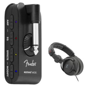 fender mustang micro headphone amplifier bundle with polsen hpc-a30-mk2 studio monitor headphones