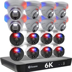 Swann 12MP Security Camera System, 16 Channel NVR with 4TB, 16 IP Cameras Indoor Outdoor Home, 6k Mega HD PoE Wired,Video Analytics, 2-Way Audio, Sirens, Color Night Vision, True Detect, 1690008B8DE