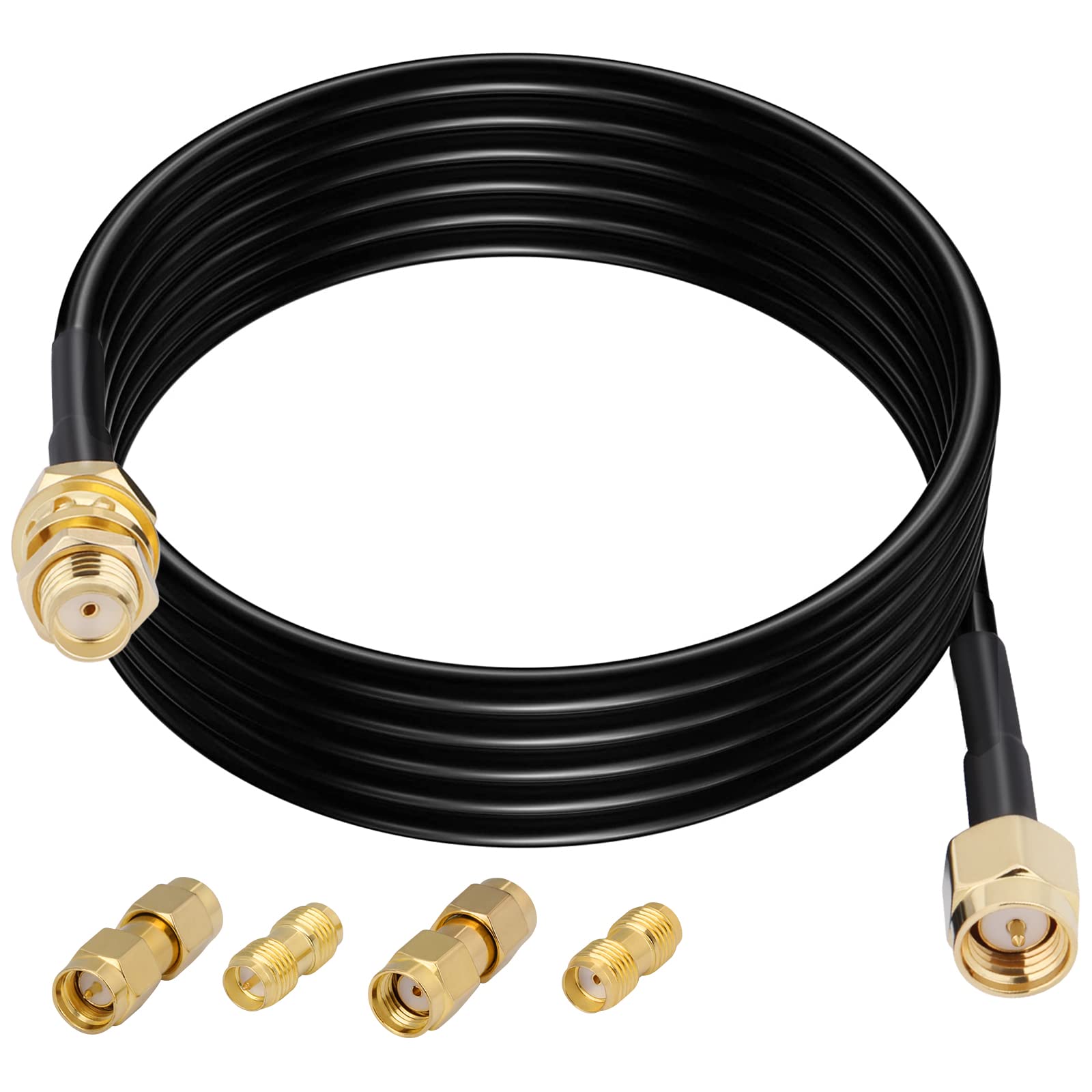 CAPChang RG174 Coaxial Cable SMA Female to SMA Male SMA Antenna Cable, 16FT/5M, Additional SMA to SMA/RPSMA Adapter Kit for Router/Antenna/Signal Booster/Wireless Adapter, etc