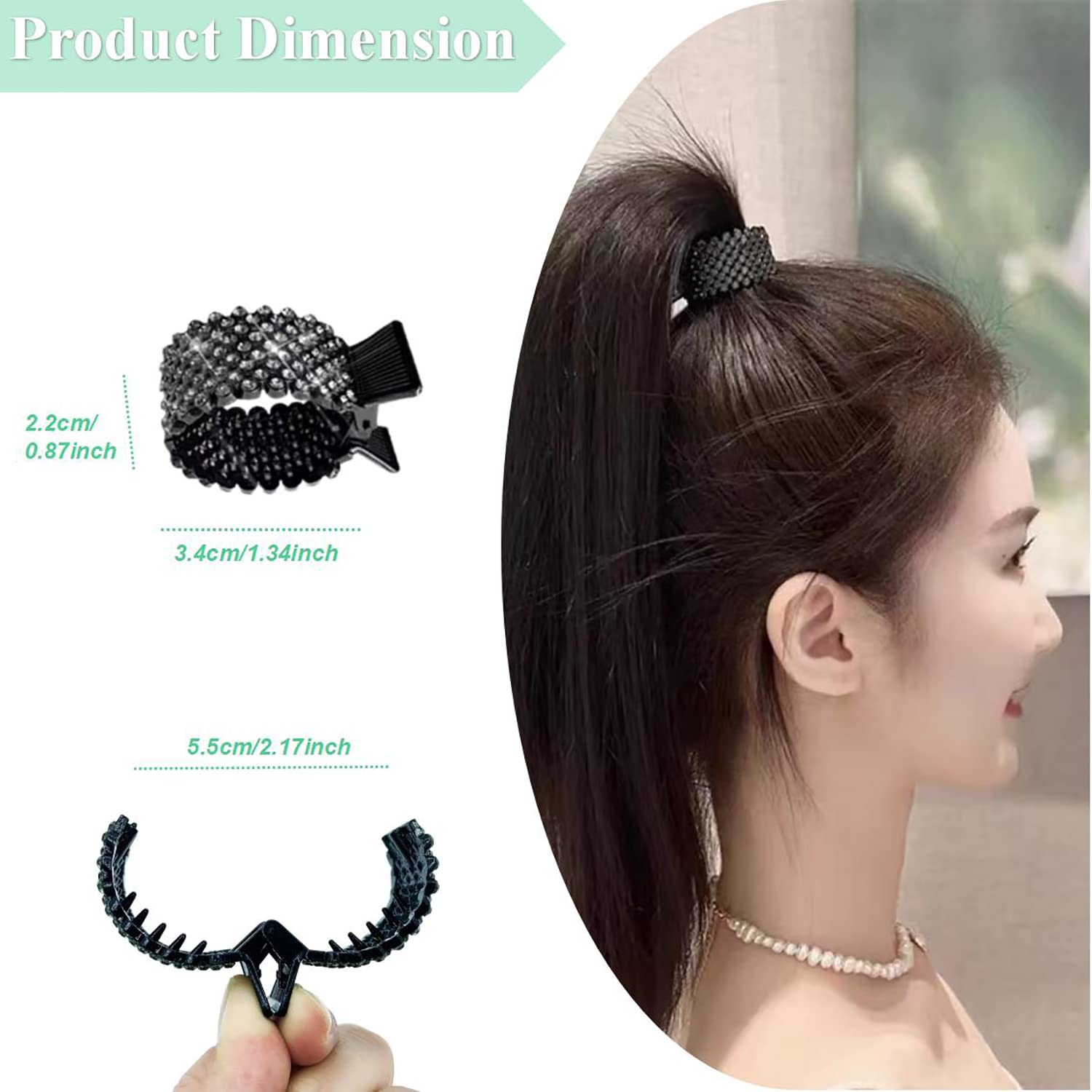 Doromy Rhinestone Hair Clips - 3-Pack High Ponytail Barrettes, Spring Clips, Hair Claws & Cuffs for Women's Thick/Thin Hair Accessories