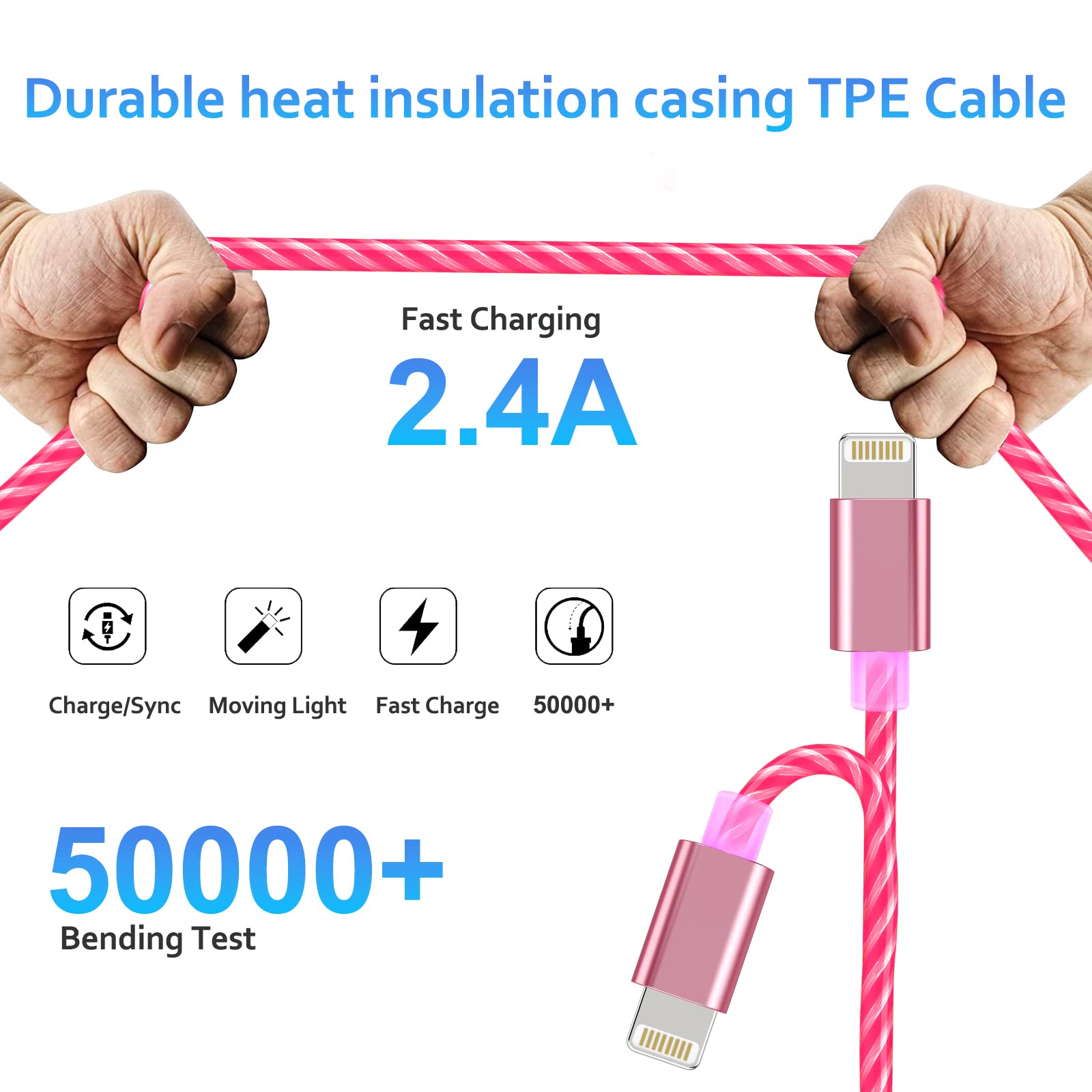 Apple MFi Certified iPhone Charger 6.6ft, LED Light Up Apple Charger Lightning Cable Data Sync Cord LED Light Up Glowing Fast Charging Cable Cord for Apple iPhone 13/12/Pro/11/X/XS/XR/8/7/6/5S/SE/iPad