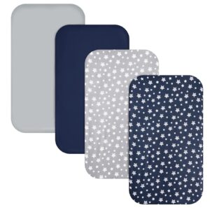 Pack and Play Sheets Boys, 4 Pack Mini Crib Sheets, Stretchy Pack and Play Playard Fitted Sheet, Compatible with Graco Pack n Play, Soft and Breathable Material, Navy