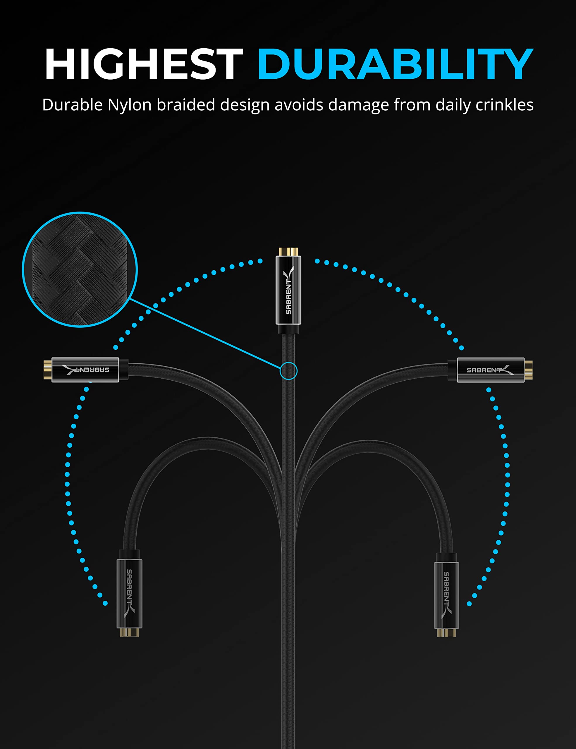 SABRENT 10-Feet USB 3.0 Extension Cable (A-Male to A-Female) with 20" USB Type-A to 3.5mm Dual Audio Jack Adapter