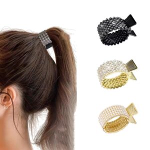 Doromy Rhinestone Hair Clips - 3-Pack High Ponytail Barrettes, Spring Clips, Hair Claws & Cuffs for Women's Thick/Thin Hair Accessories