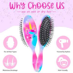 Girls Wet Dry Detangling Brush for Curly, Thick Hair - Pain-Free Bristles for Women & Kids (Starry Unicorn)