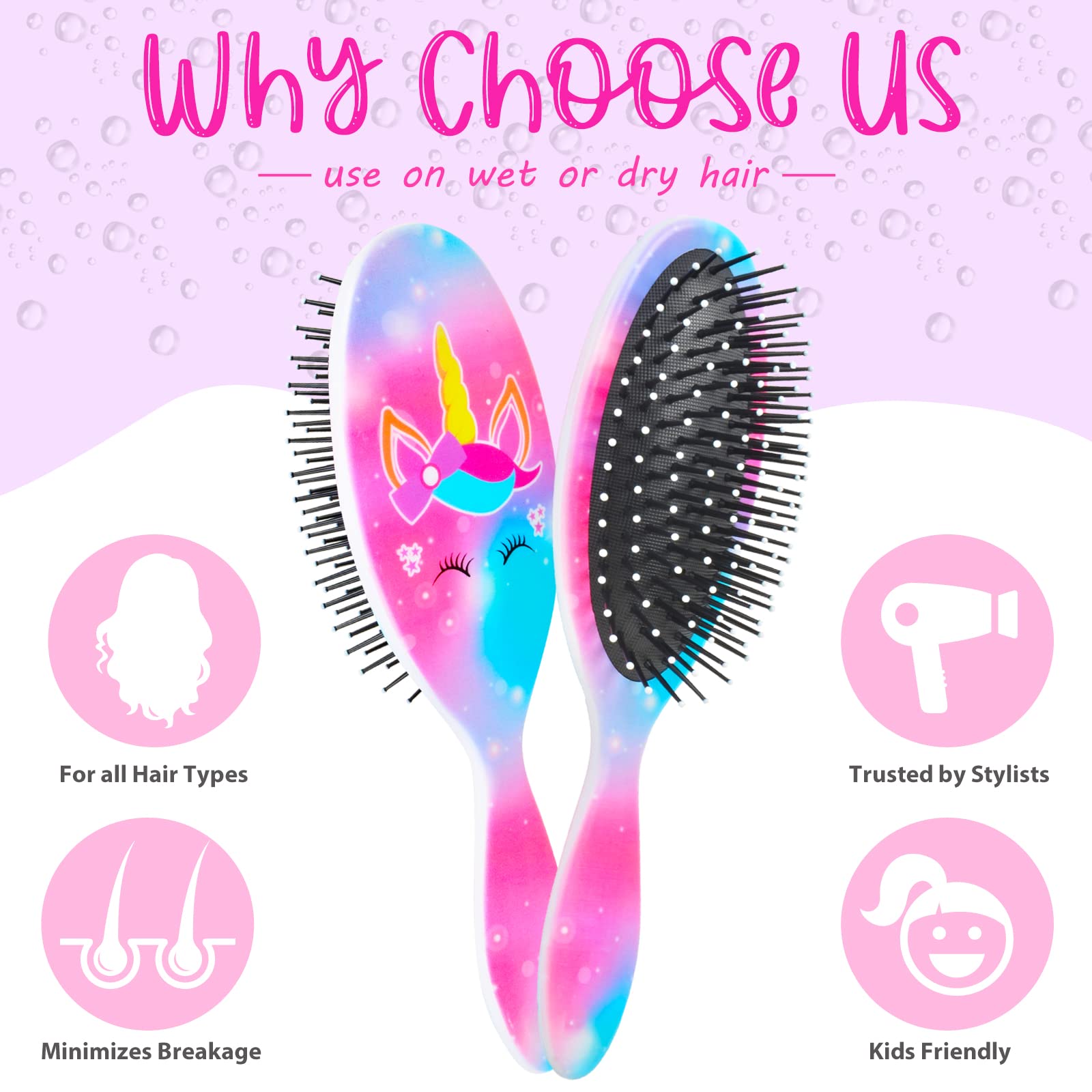 Girls Wet Dry Detangling Brush for Curly, Thick Hair - Pain-Free Bristles for Women & Kids (Starry Unicorn)