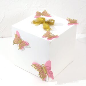 Set of 5 3d Butterflies 3 Size- Gold Glitter and Pink Double Layer Butterfly, Butterfly Baby Shower, Butterfly Cake Decoration, Butterfly Wall Decor, Butterfly Party Decor