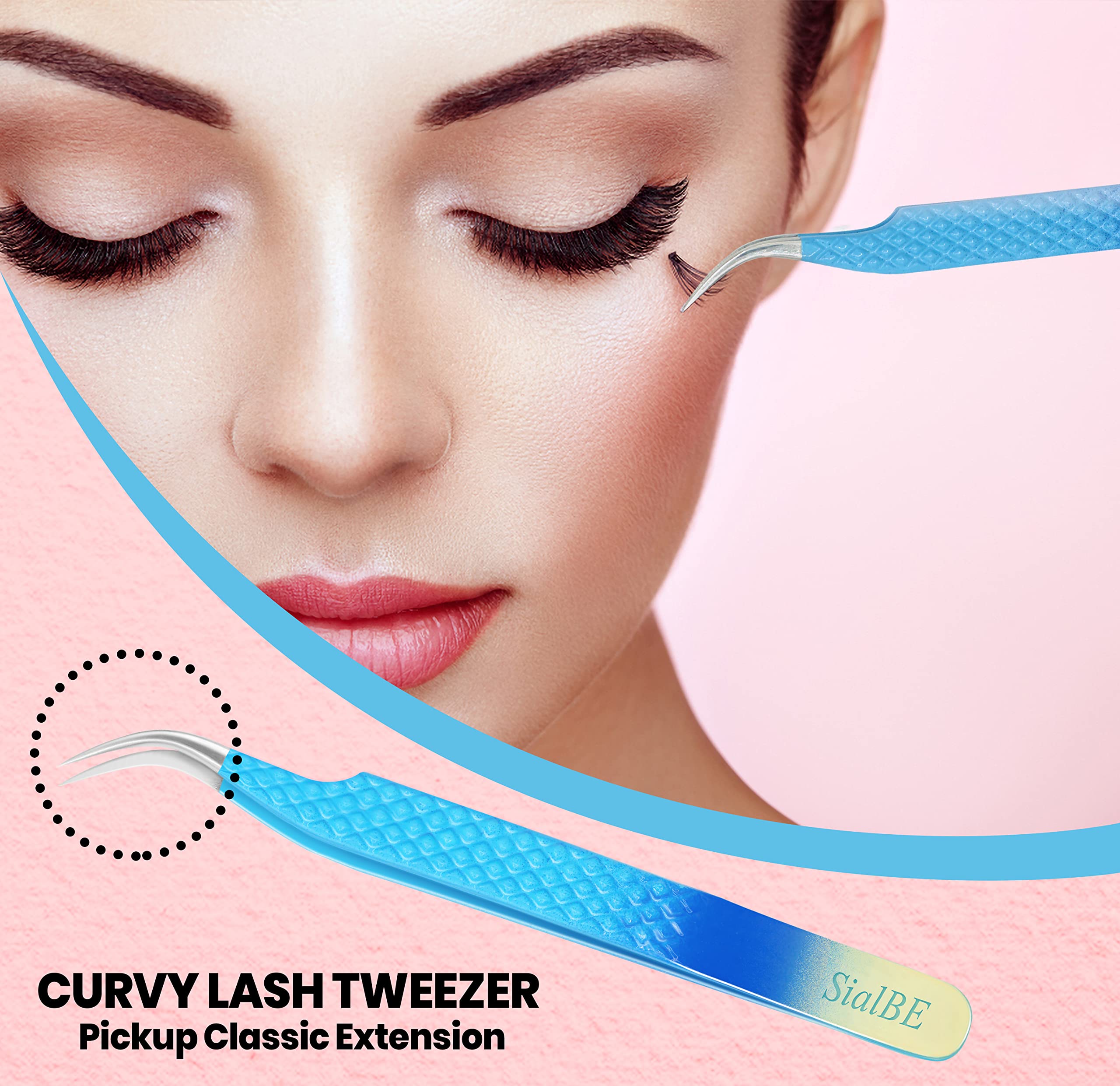 Eyelash Extension Tweezers-3 Pcs Diamond Grip Lash tweezers For Eyelash Extensions-SialBE Straight And Curved L-Shape Eyelash Tweezers, Tweezers For Eyelash Extensions With Silver Tip