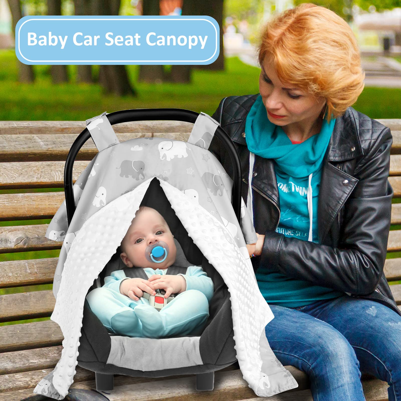 TANOFAR Car Seat Cover Baby, Carseat Covers Baby Boy Girl, Peekaboo Opening Infant Car Seat Cover for Winter, Warm & Cozy, Grey Elephant