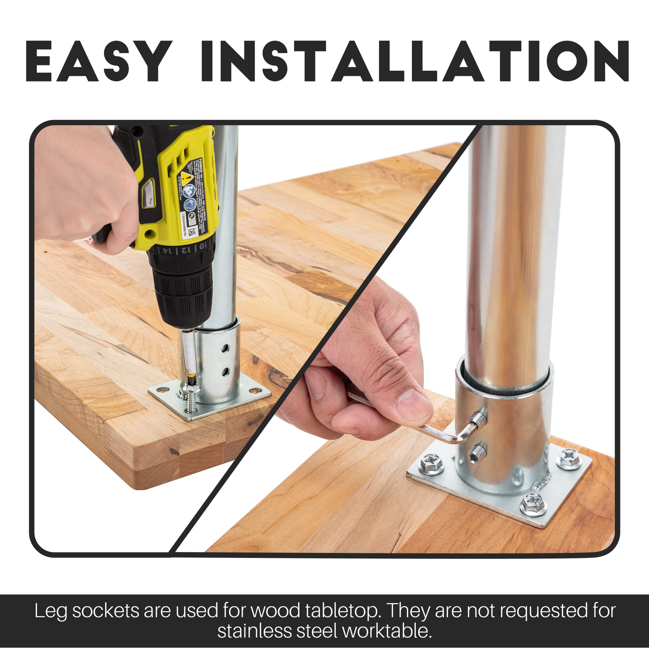 DuraSteel Galvanized Legs for Work Table - 33.5 inch Replacement Galvanized Legs - Fits Commercial Food Prep Stainless Steel Utility Table or Maple Wood Worktable, Silver