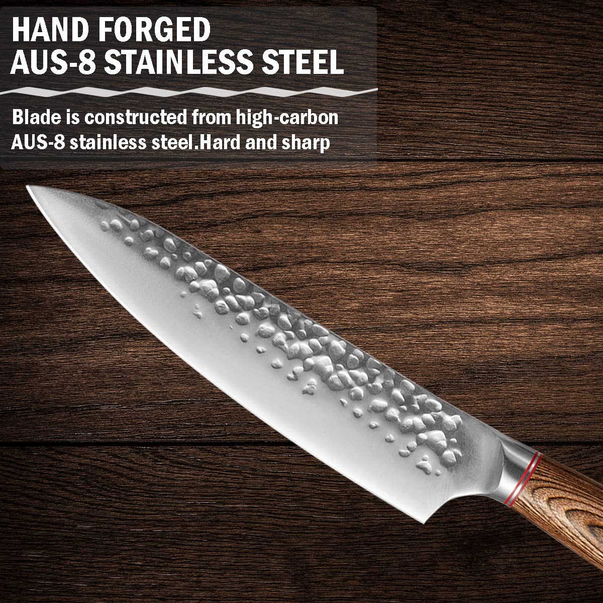 HALOYIVGO 8 Inch Chef Knife, Hand Forged Professional Chef's Knife with Pakkawood Handle, AUS-8 High Carbon Stainless Steel, Kitchen Meat Vegetable Knife with Leather Sheath and Gift Box