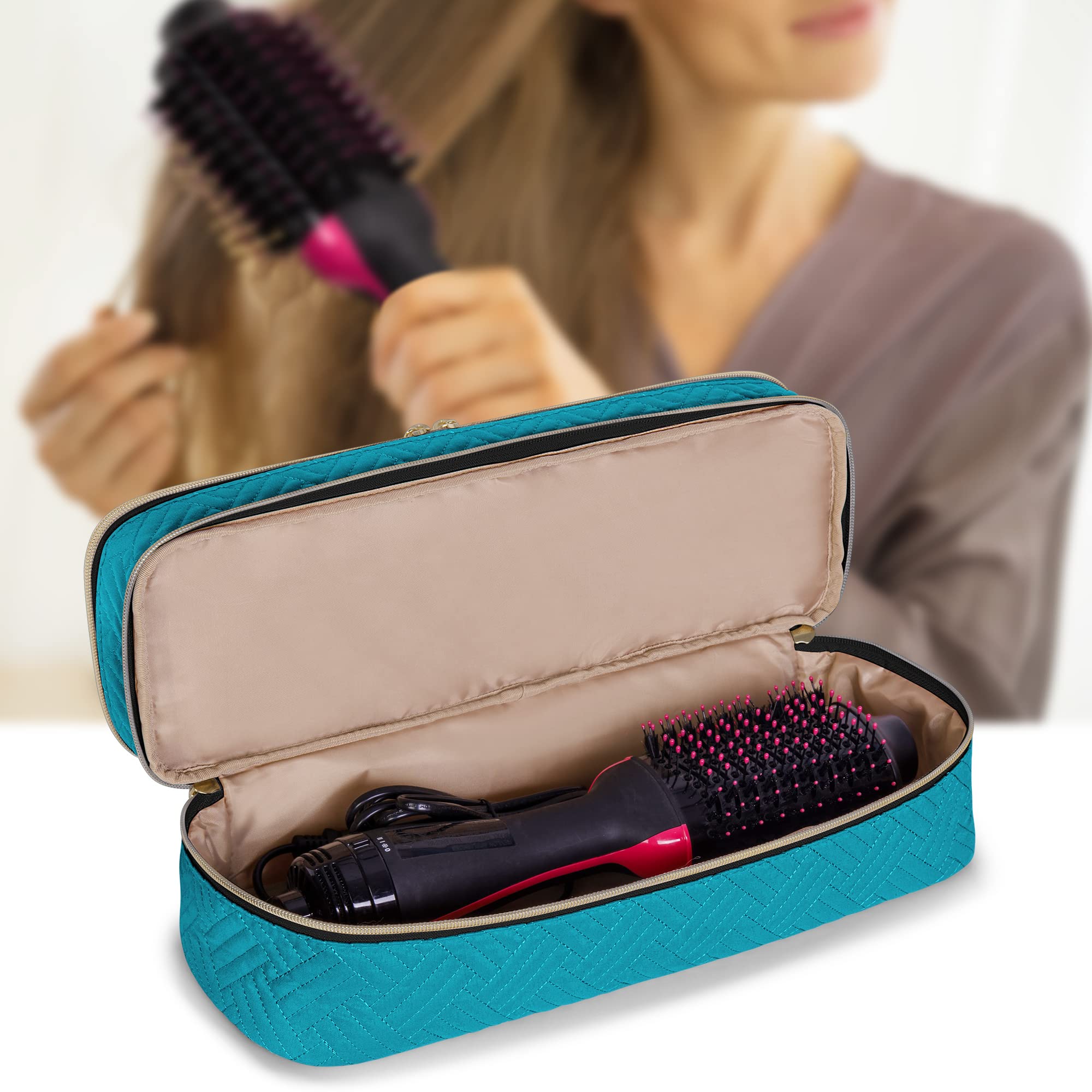 Fasrom Double Layer Travel Case Compatible with REVLON One Step Blow Hair Dryer Brush Volumizer Original 1.0, Plus 2.0 and Styler, Teal (Bag Only, Patent Design)