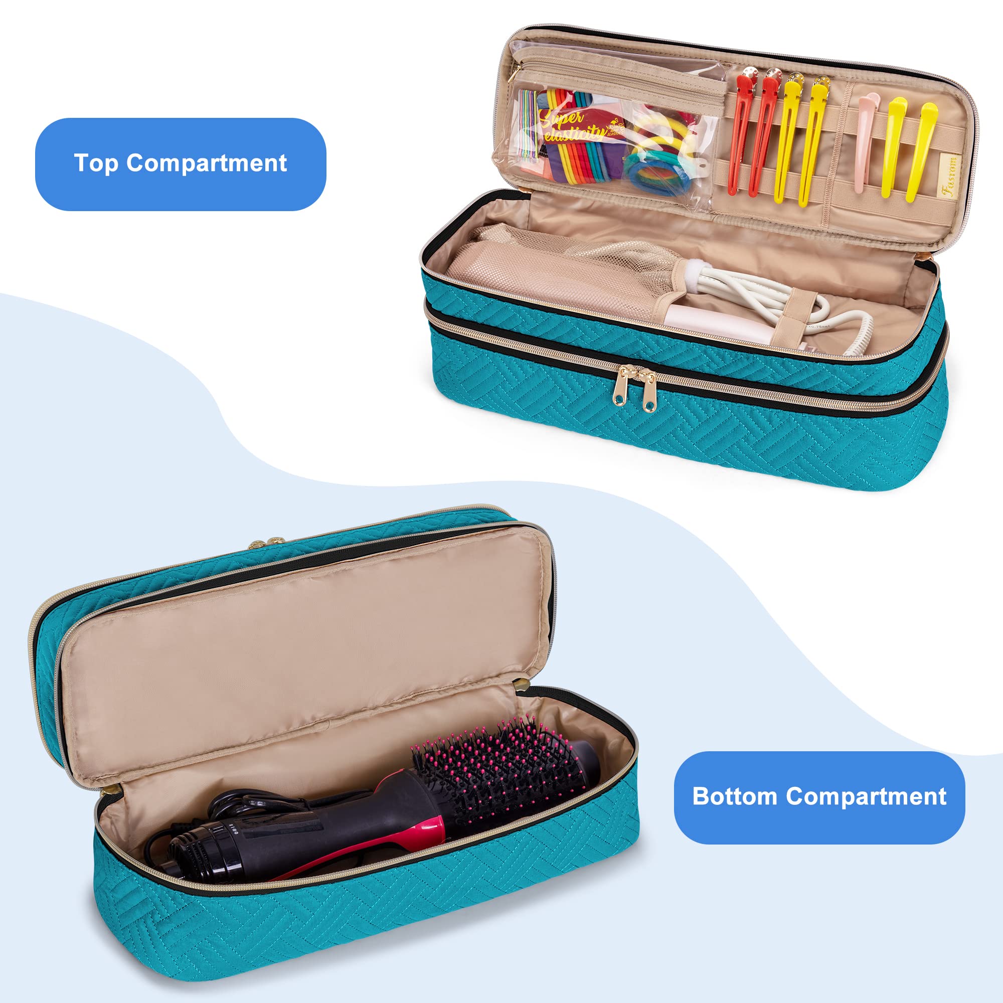 Fasrom Double Layer Travel Case Compatible with REVLON One Step Blow Hair Dryer Brush Volumizer Original 1.0, Plus 2.0 and Styler, Teal (Bag Only, Patent Design)