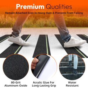 Anti Slip Traction Treads with Glow in Dark Stripe (5-Pack), 6" X 24", Best Grip Tape Grit Non Slip, Outdoor Non Skid Tape, High Traction Friction Abrasive Adhesive for Stairs Step