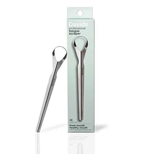 Davids Tongue Scraper for Adults and Kids, 100% Medical Grade Professional Stainless Steel Tongue Scraper, Made in USA