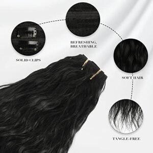 FESHFEN Clip in Hair Extensions for Women 4 PCS Thick Full Head Curly Wavy Clip in Extensions Synthetic Long Off Black Double Weft Hair Hairpieces 20 inch